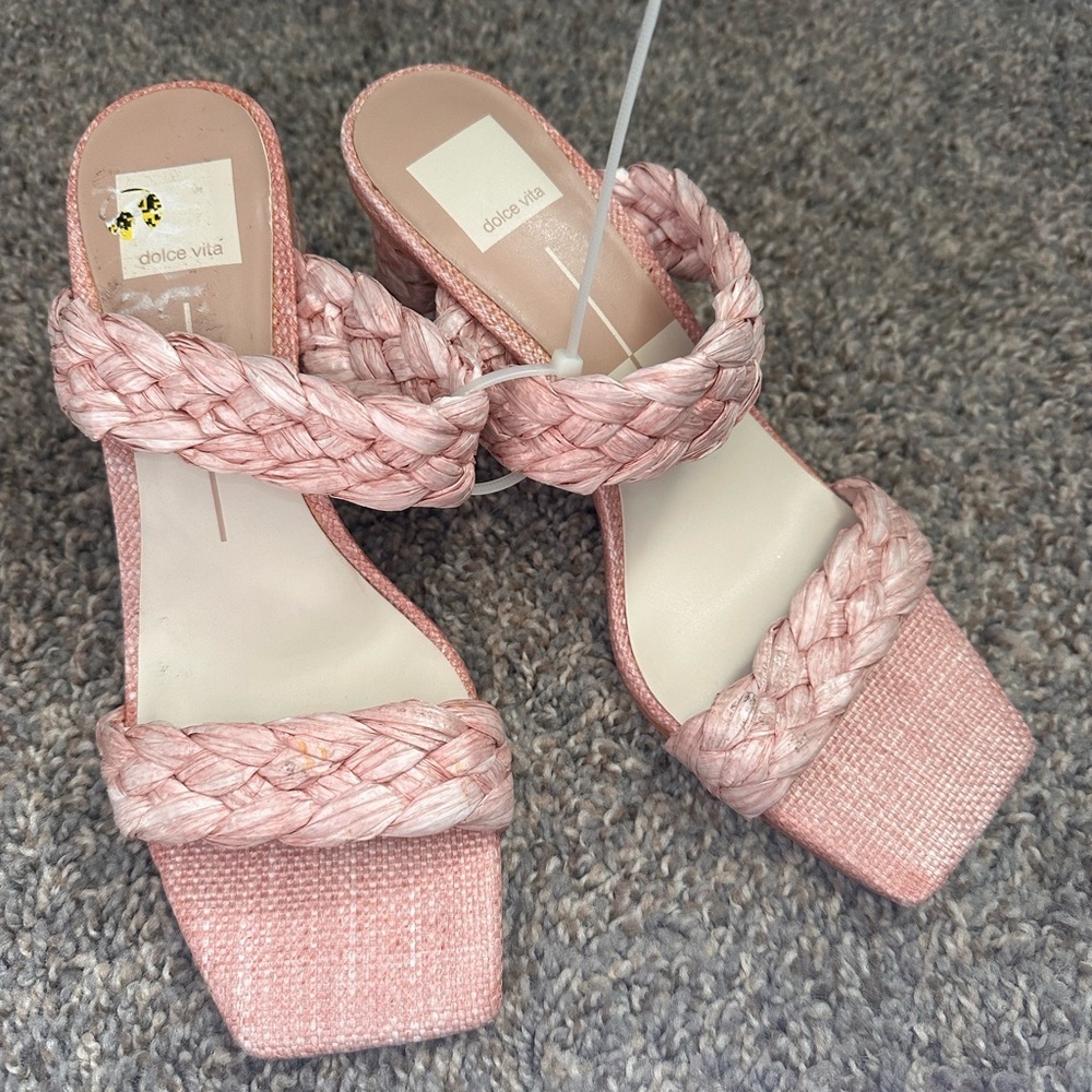 Dolce Vita Paily Pink Raffia Vanilla Heels Size 7.5-8.5 - Picture 4 of 7